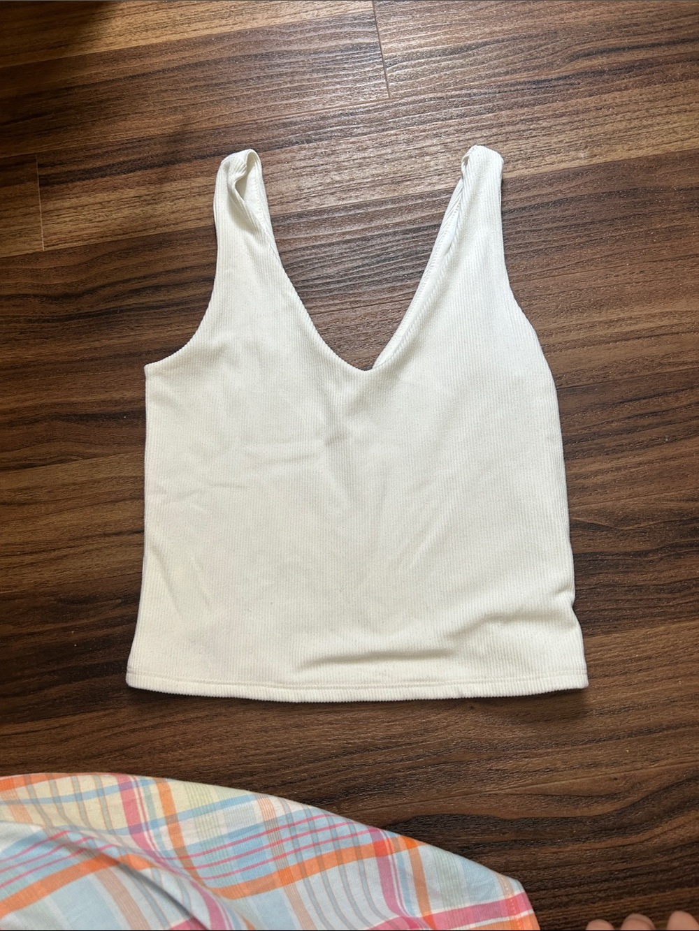 Ribbed V-Neck Tank Top - Cream